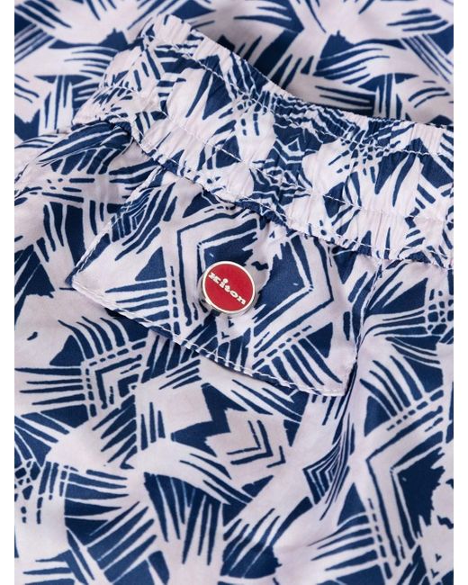 Kiton Blue Swim Shorts With Abstract Print for men