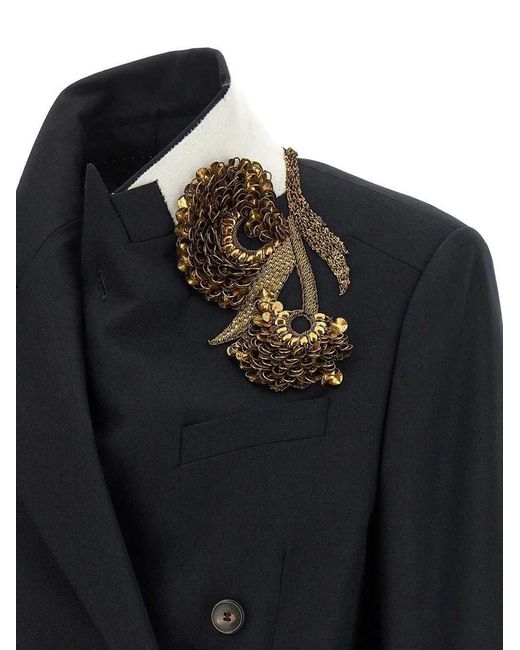 Dries Van Noten Black Embroidered Double-Breasted Blazer