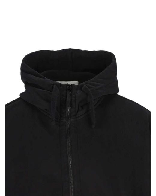 Stone Island Black Zip-Up Hoodie With Logo Appliqué for men