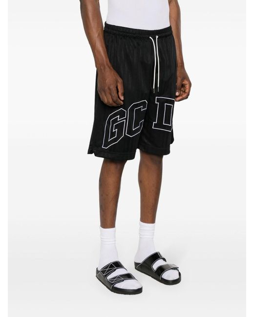 Gcds Black Sports Shorts With Embroidered Logo for men