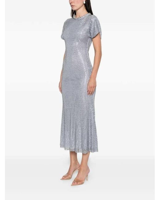 Self-Portrait Gray Rhinestone-Embellished Midi Dress