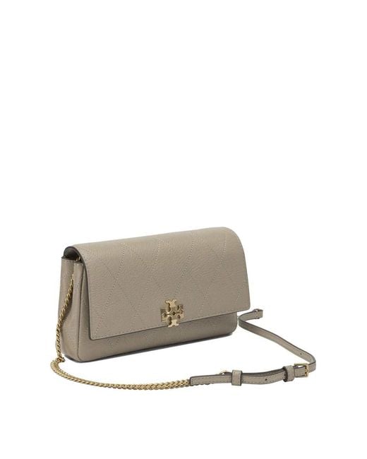 Tory Burch Gray Charlie Wallet With Quilted Chain