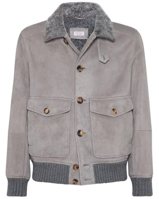 Brunello Cucinelli Gray Jacket With Shearling Collar for men