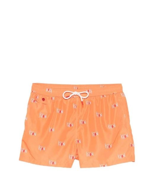 Kiton Orange Swim Trunks With Drawstring And Logo for men