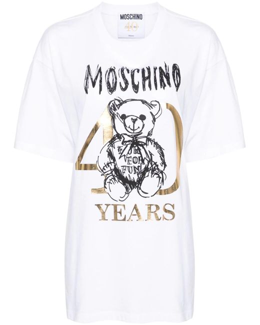 T-Shirt Con Stampa Teddy Bear di Moschino in White