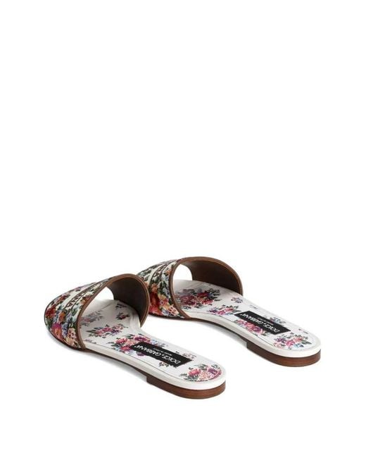 Dolce & Gabbana White Embroidered Flat Sandals