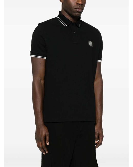 Stone Island Black Polo Shirt With Contrasting Trims for men