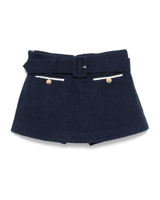 Self-Portrait Blue Bouclé Wool Skort