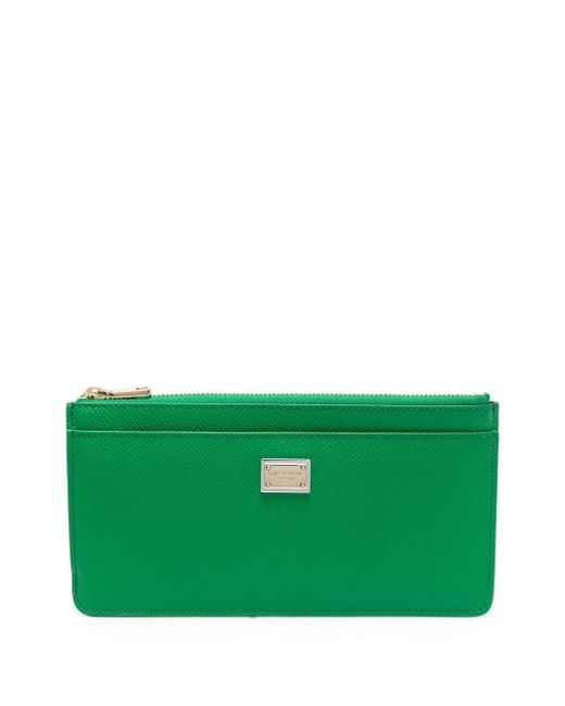Dolce & Gabbana Green Leather Wallet With Logo Plaque