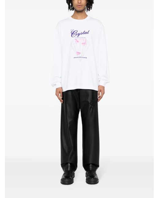 Alexander Wang White Club Crystal T-Shirt With Graphic Print