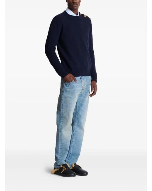 Balmain Blue 'Leone Catena' Button Sweater for men