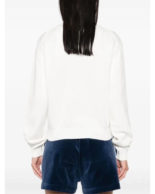 Casablanca White Crewneck Sweater With Mushroom Embroidery