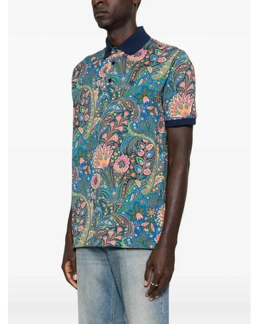 Etro Blue Paisley Print Polo for men