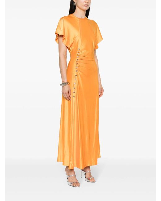 Rabanne Orange Gathered Maxi Dresses With Short Sleeves