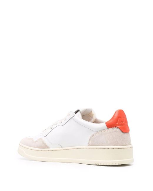 Autry Medalist Low Sneakers In White And Orange Suede And Leather for men
