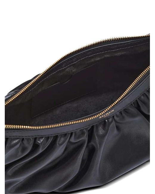 Balmain Black Ebene Ruffled Shoulder Bag