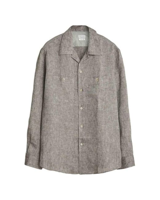 Brunello Cucinelli Gray Button-Down Shirt With A Melange Effect for men