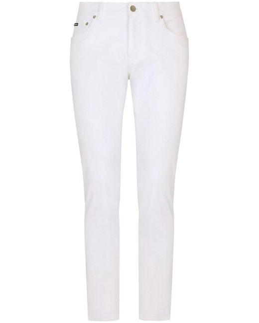 Jeans Slim Con Placca Logo di Dolce & Gabbana in White da Uomo