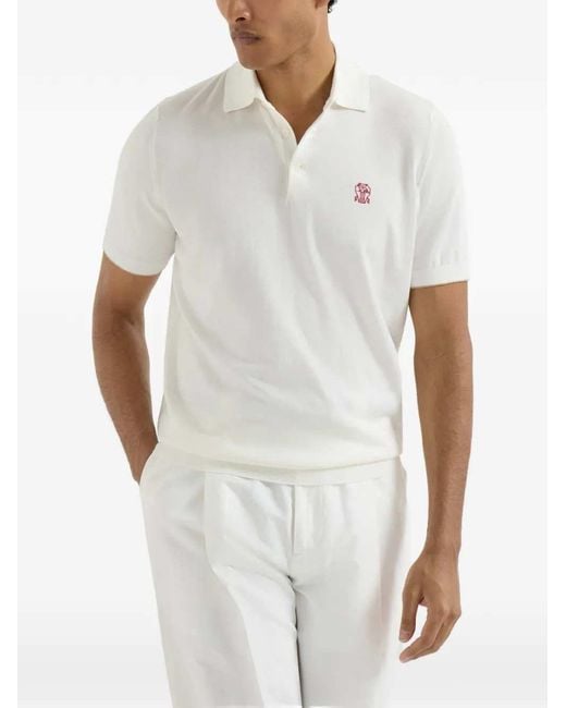 Brunello Cucinelli White Logo Cotton Polo Shirt for men