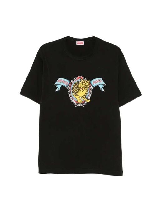 KENZO Black Leaping Tiger Print T-Shirt for men