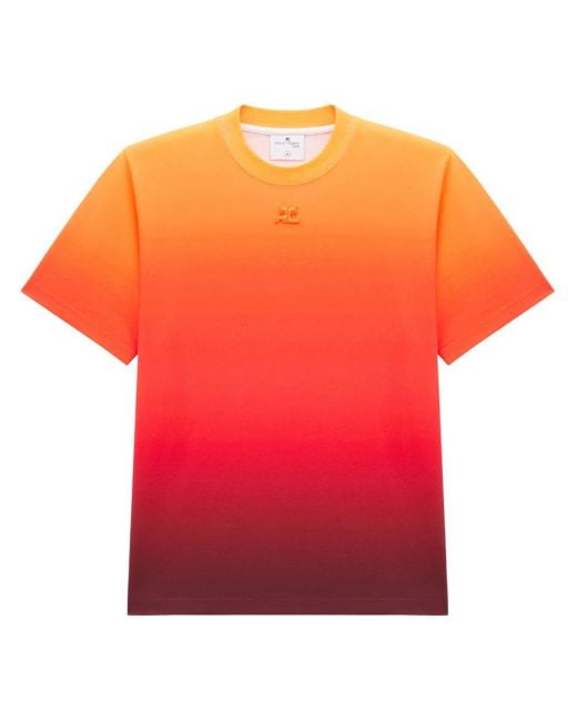 Courreges Orange T-Shirt With Shaded Effect Embroidered Logo