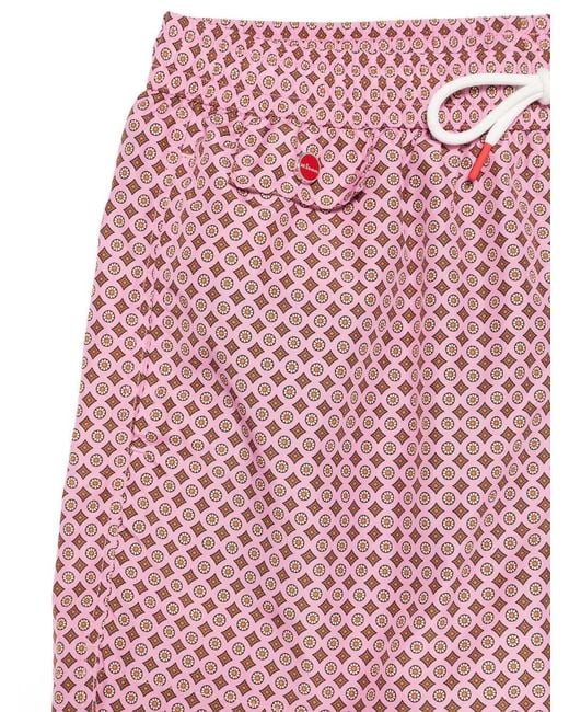 Kiton Pink Geometric Print Swimsuit for men