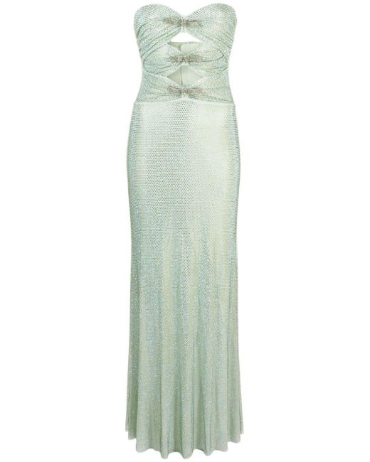 Self-Portrait Green Strapless Maxi Dress With Mint Rhinestone