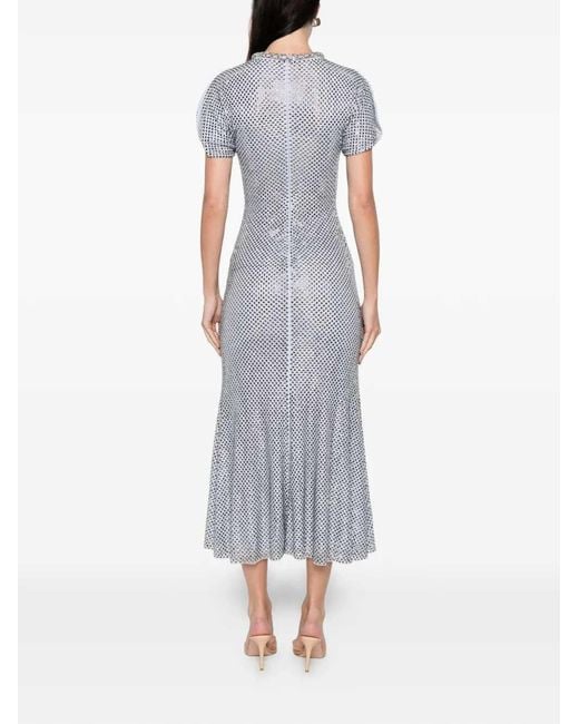 Self-Portrait Gray Rhinestone-Embellished Midi Dress