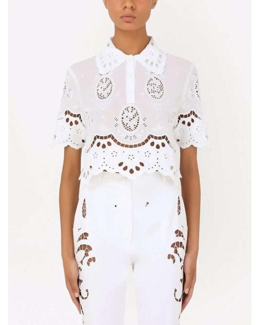 Dolce & Gabbana White Embroidered Polo Shirt