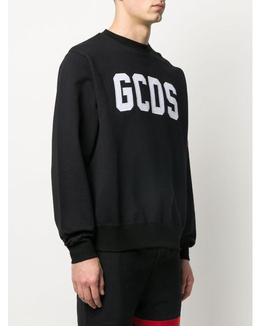 Gcds Black Sweatshirt With Embroidered Logo for men