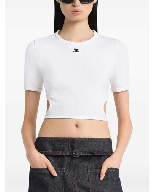 Courreges White Cropped T-Shirt With Cut-Out