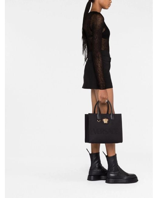 Versace Black La Medusa Canvas & Leather Tote