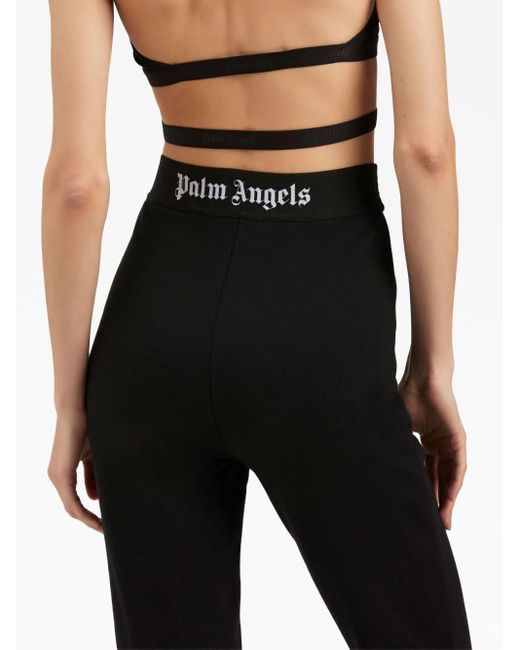 Palm Angels Black Logo-tape Cotton Flared leggings