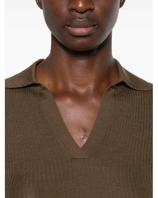 Max Mara Brown Ribbed Polo-Style Sweater