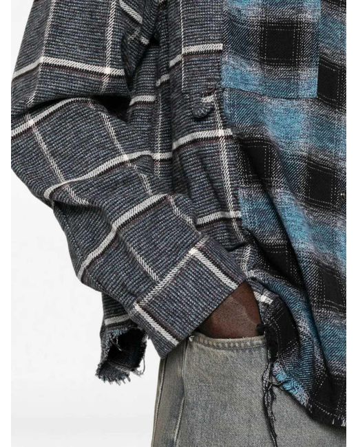 Haikure Blue Frayed Plaid Shirt for men