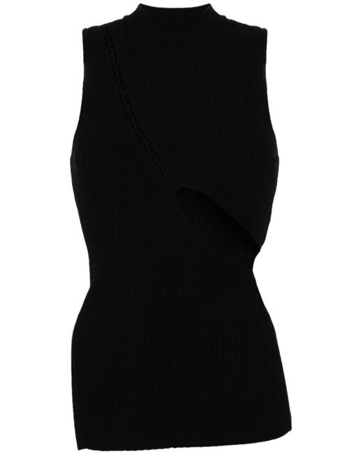 The Attico Black Cropped Ribbed Knit Tank Top