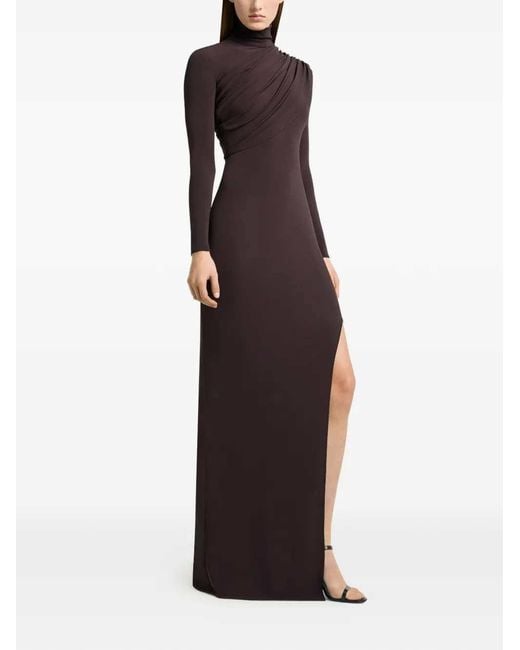 Courreges Red Long Jersey Dress With Cable-Knit Details