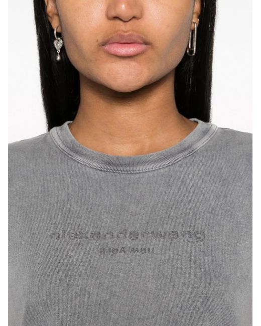 Alexander Wang Gray Cropped Embossed T-Shirt