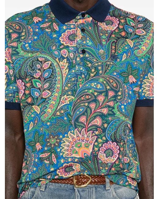 Etro Blue Paisley Print Polo for men