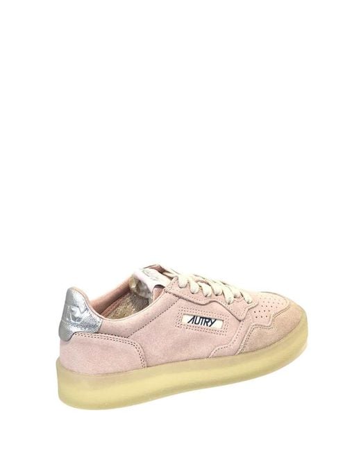 Autry Pink Medalist Low Wom Hq04 Suede/Laminated Leather/Crepe