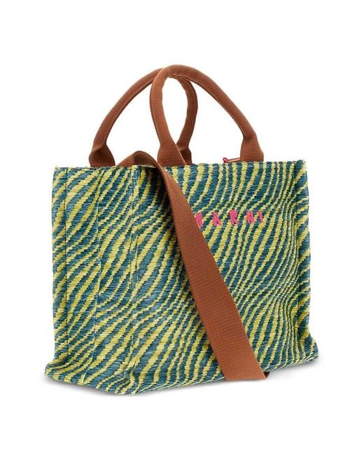 Marni Green Small Tote Bag With Logo