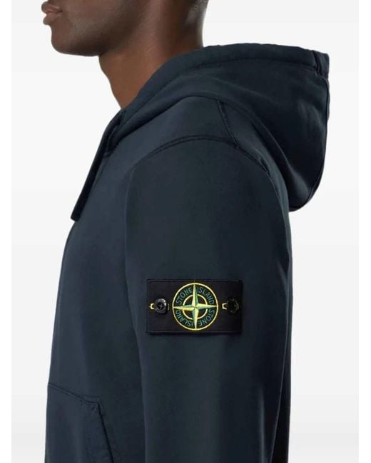 Stone Island Blue Cotton Zip-Up Hoodie for men