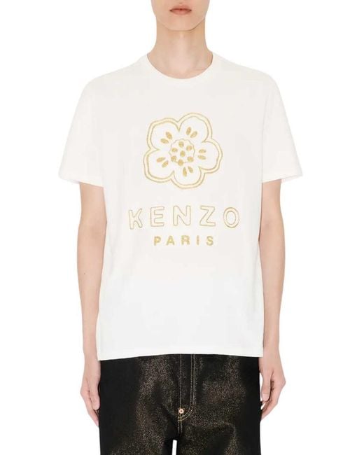 KENZO White Slim-Fit Cotton T-Shirt With "Boke Flower" Embroidery for men