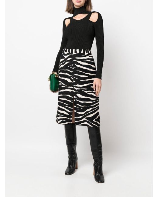 Dries Van Noten Black Midi Skirt With Zebra Print
