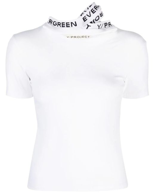 Y. Project White Logo-jacquard Triple-collar T-shirt