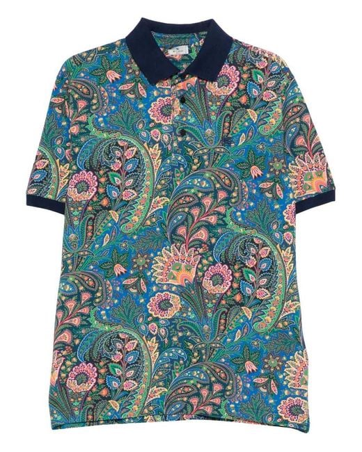 Etro Blue Paisley Print Polo for men
