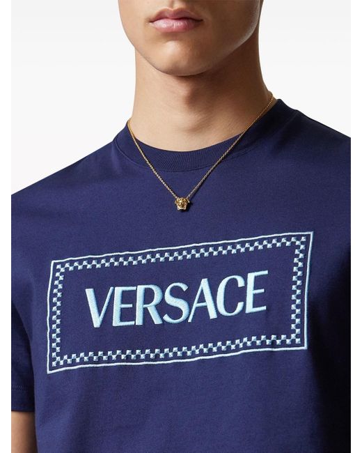 T-Shirt Con Stampa di Versace in Blue da Uomo