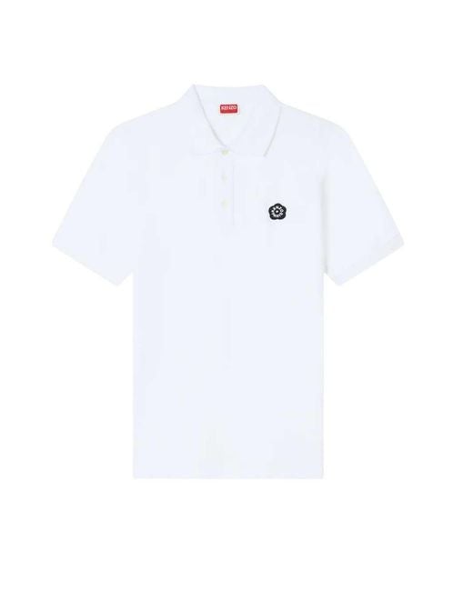 KENZO White Slim-Fit Cotton Polo Shirt "Boke Flower 2.0" for men