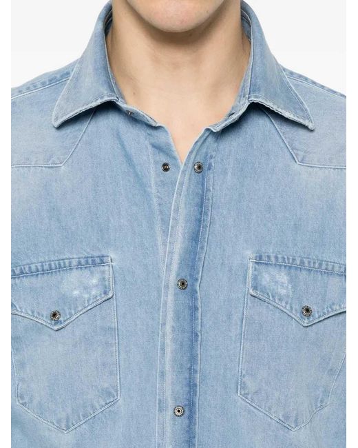 Sartorio Napoli Blue Denim Shirt With Snap Buttons for men