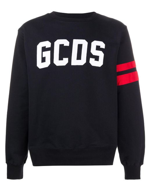 Gcds Black Sweatshirt With Embroidered Logo for men